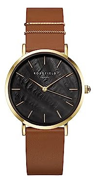 Rosefield West Village Black Cognac mit Schwarzes Zifferblatt und 33mm Goldgehäuse WBCLG-W96 Leder