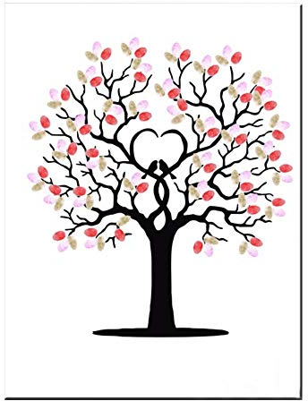 Greensen Lienzo de Huellas Dactilares para Boda, Libro de Visitas con Árbol del Amor, 30x40 cm, Incluye 6 Colores de Tinta, DIY