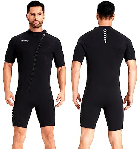 ZCCO Mens Shorty Wetsuits 3mm Neoprene Womens Front Zipper Diving Suit for Diving Swimming Surfing Snorkeling(3XL)