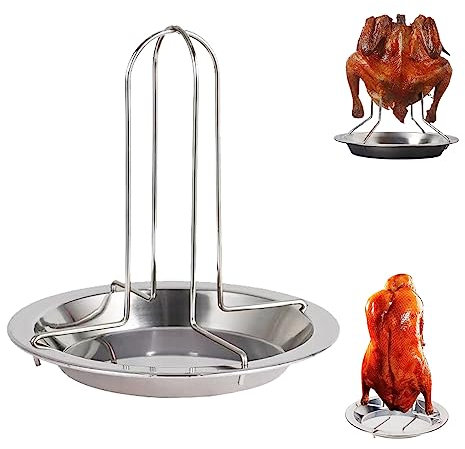 Chicken Roaster Rack Vertical Roaster Holder with Drip Pan Stainless Steel Grill Chicken Holder for Oven and Barbecue Grilling Cooking