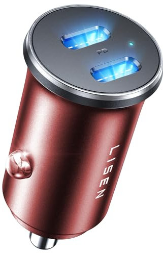 LISEN 90W Zigarettenanzünder USB C Verteiler [Dualer PD45W 12v Steckdose] Mini Ganzmetall KFZ Ladegerät USB C Adapter Zigarettenanzünder Steckdose mit iPhone 15/14/13 Pro Max Plus, Samsung（Rot）