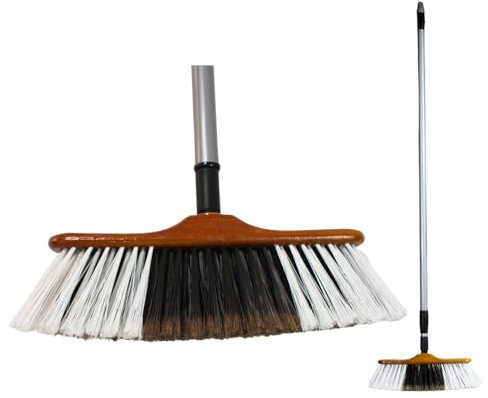 Keroppa, Pack Escoba Blanca Parquet + Palo Telescópico 0,8-1,5 m., Cepillo para Parquet, Tarima, Maderas, Filamentos Sintéticos, Palo Universal Ajustable y Regulable