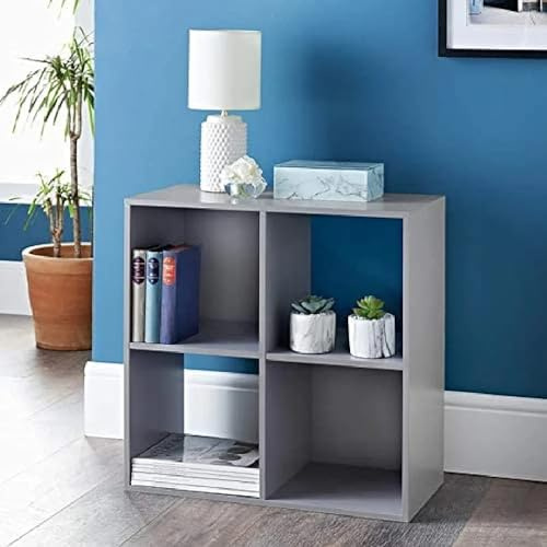 YORKSHIRE HOMEWARE Wooden Grey 4 Cube Storage Unit | Small Bookcase Shelving Display Storage Unit | Free Standing Shelf for Bedroom, Living Room, Kids Room Home Office Furniture W60 x D30 x H60cm