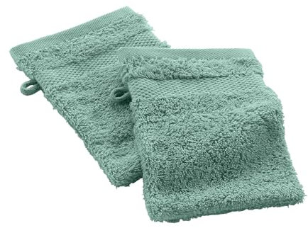 Douceur d'Intérieur, Elegance Celadon 2 Wash Mitts (15 x 21 cm) 100% Cotton Plain