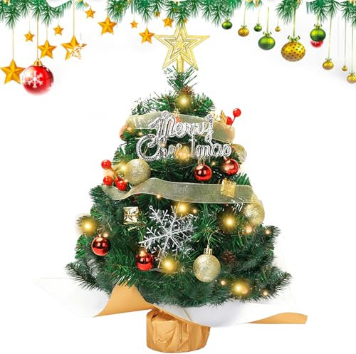 Mini Weihnachtsbaum, 60cm Kleiner Weihnachtsbaum mit LED Beleuchtung Grün Künstlicher Weihnachtsbaum Klein mit Stern-Baumspitze Weihnachtsbaum Geschmückt für Weihnachtsküchen Desktop-Dekoration