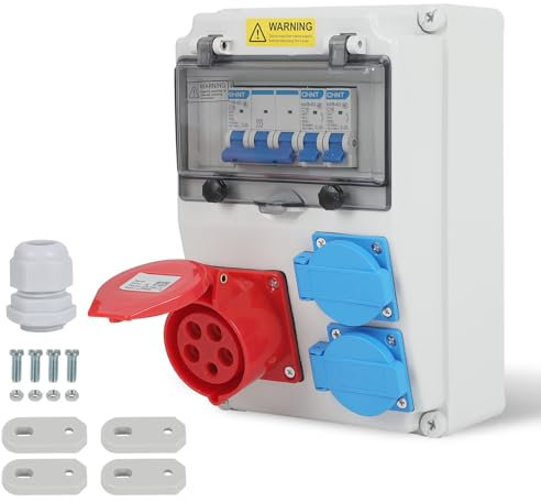 Baustromverteiler Wandverteiler mit Leistungsschalter,16A CEE Steckdose Baustromkasten IP54 Wasserdicht Stromverteiler für Innen und Außen,Werkstätten und Fabriken (Gewöhnlicher Stil)