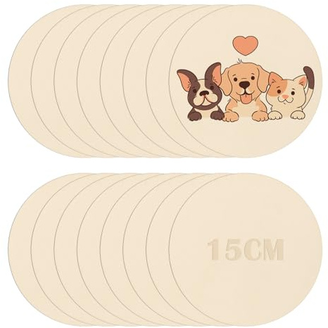16Pcs Recortes de Madera Redondos sin Terminar, Ø15cm Discos de Madera en Blanco de 2.5 mm de Grosor, Círculos de Madera sin Acabado Lisos para Manualidades Decoración Navideña