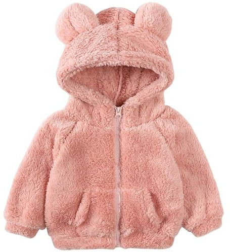 LUVCES Bebe Fille Veste Polaire Dessin Animé à Capuche Manteau avec Oreilles Chaud Vêtements Zip Up d'extérieur Manteau