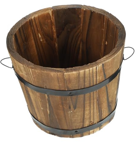 PAMINGONO Holz Blumentopf Rustikaler Pflanzkübel Vintage Eimer Für Balkon Terrasse Innen Und Außenbereich Mit Natürlichem Stil