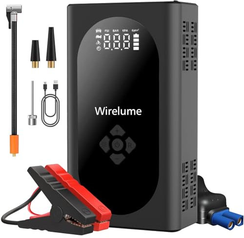 Wirelume 4000A Car Jump Starter Power Pack with Air Compressor 10000mAh Capacity Battery Charger Booster Jump Box Jumper Power Bank with Tire Inflator Emergency Start Super Safe Lithium