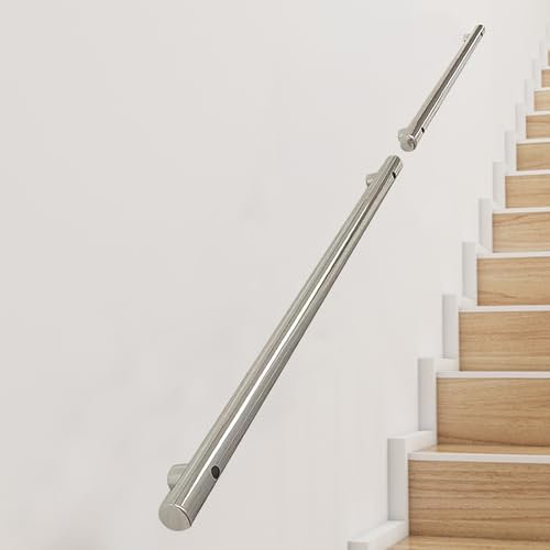 Moderner Edelstahl-Handlauf für Treppen, 1 m, 1,5 m, 2 m, 3 m, rundes Rohr, Wandmontage, für Innen- und Außenbereich, S-Geländer (Größe: 100 cm)