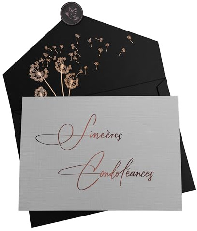 Joli Coon Carte de condoléances avec enveloppe et sceau autocollant - Carte condoléances avec enveloppe noire