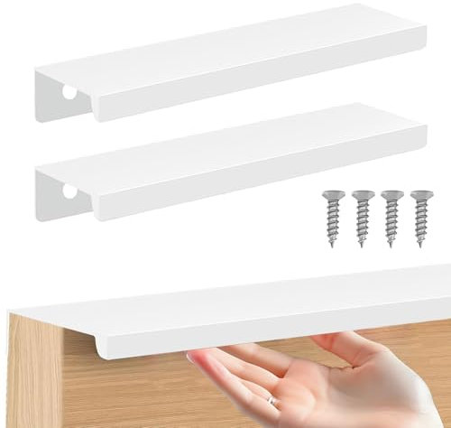 CALLYSONIC Lot de 2 poignées de meuble cachées, 120 mm, avec vis, centre du trou 96 mm, poignées invisibles pour armoires, armoires et tiroirs, blanches