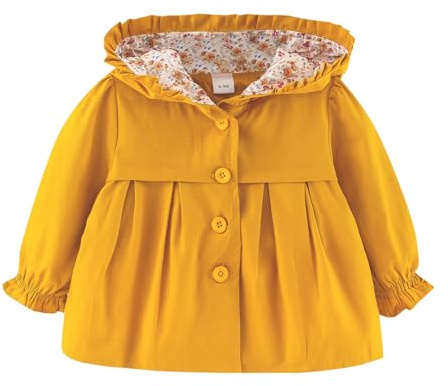 Saco Abrigo Niño Casual Primavera Otoño Chaquetas con Capucha Chaqueta Cortavientos Outwear Abrigo Bebé Niñas Abrigo Elegantes (Yellow, 9-12 Months)