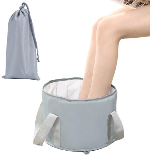 Foot Bath Bowl, Collapsible Foot Spa, 20 * 30cm Portable Travel Foot Bucket, Massage Pedicure Bowl Home Foot Soak Bowl for Camping Washing Fishing (Gray)