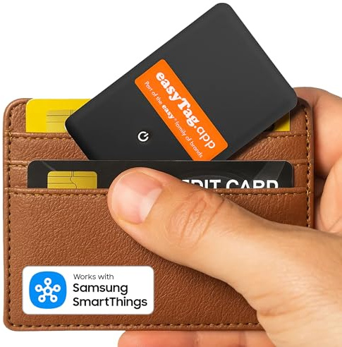 easyTag Card Tracker (Solo Samsung) - Smart Tag slim e globale per il tracciamento di portafogli, borse, valigie e bagagli. Tag intelligente ricaricabile compatibile con l'app Samsung SmartThings.