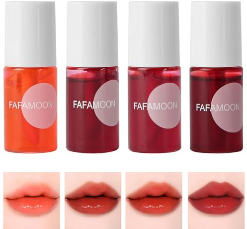 AOOWU Tinte de Labios, 4 colors Brillo de Labios, Lip Tint Stain Set, Colorantes Labiales, Mini Tinte Labial Líquida para Maquillaje Mejillas y Ojos, Larga Duración, Impermeable, No Pegajoso (7.1ml*4)