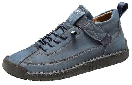 Zapatos casuales cosidos a mano para mujer, con suela suave de vaca, impermeables, para ocio, ortopédicos, sin cordones, para otoño e invierno, Blue, 39 EU