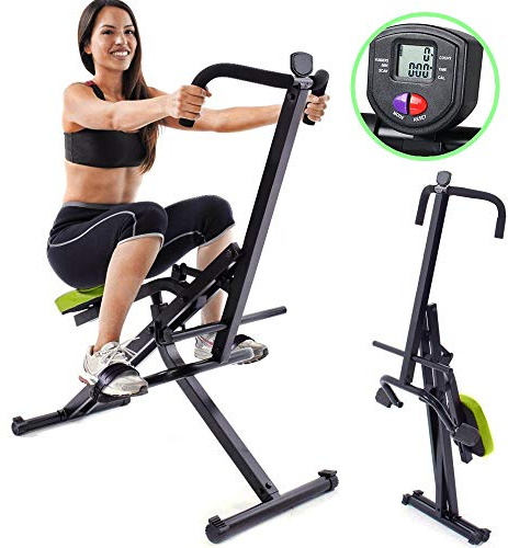 BAKAJI Total Body Träningsverktyg Fitness Cardio Gym Magcrunch Bröst Axlar Ben med Justerbar Vadderad Säte Och LCD-Display Vikbar Rostfritt Stålram