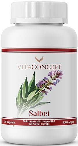 Vitaconcept I Salbei Kapseln I Der Vergleichssieger* I 2000 mg pro Kapsel I hochdosiert I 120 Stück I Salbei Extrakt I Salvia officinalis I laborgeprüft I vegan