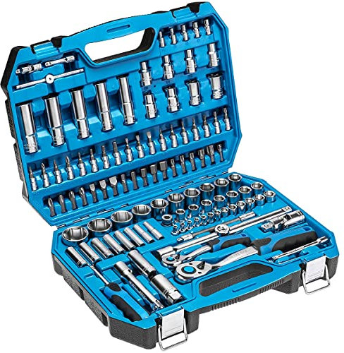 Högert Technik - Caja de Herramientas, Juego de Herramientas, Maletin Herramientas, Llaves de Vaso, Puntas y Accesorios, Acero Cr-V, Mecanismo de Carraca con 72 Dientes - HT1R432, 112 Piezas