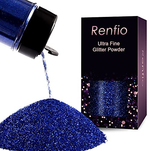 Renfio Ultra Fine Glitter Powder 2.11 Oz(60g) Metallic Resin Glitter Flakes | Crafts Sequins Epoxy Chips Flakes for Tumblers Slime Painting Arts Nail Holiday Decoration - Classic Blue