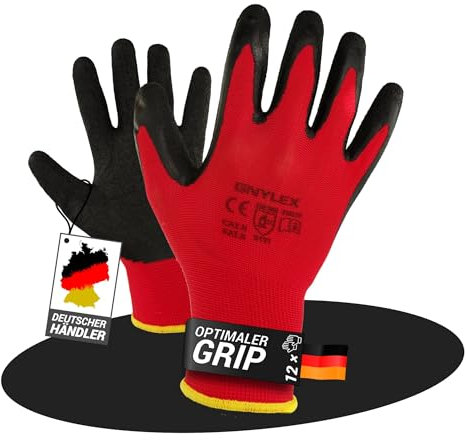 WS-Pro Gants de travail avec revêtement en latex - 12 paires - Gants de travail pour femme - Gants de travail pour homme - Gants de montage robustes pour la maison et le jardin - Gants de jardin - 12