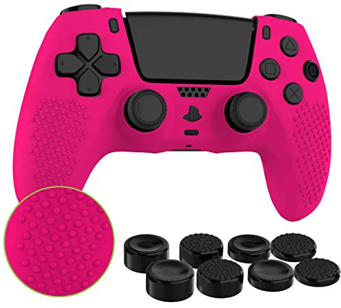MyGadget Housse Silicone Compatible avec Manette PS5 - INCL. 8 Capuchons pour Joysticks (Petits | Grands) - Coque pour PlayStation 5 Dualsense Wireless en Rose
