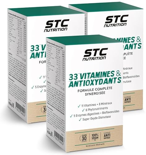 STC NUTRITION - 33 Vitamins & Antioxydants - Formule Complète Synergisée - 11 Vitamines + 8 Minéraux + 6 Phytonutriments - 100% Végan - Conforme à la norme anti-dopage - Lot de 3