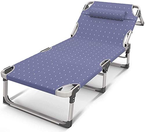Sun Lounger Garden Chairs Folding Bed Chair Sun Loungers Single Bed Camp Bed Office Siesta Bed Recliners Hospital Bed Simple Bed with Reinforcement Adjustable Pillow Blue