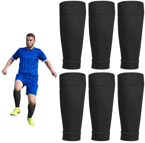 XNIVUIS 3 par fotbollsstrumpor ärmar, fotboll benstrumpa ärm fotboll passar över benet dynor för fotbollsspel nybörjare, professionell, löpning, träning, en storlek (svart)