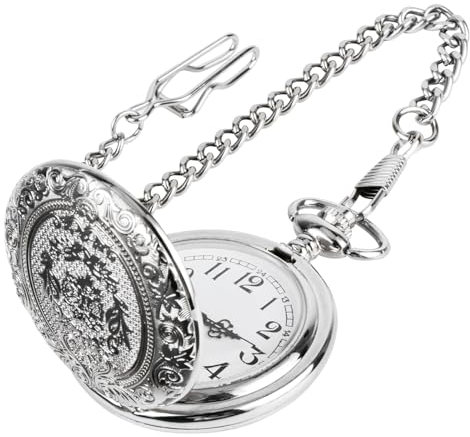 Xrten Vintage Taschenuhr, Taschenuhren für Herren, Retro Taschenuhr Herren mit Kette, Arabisch Ziffern Quarz Taschenuhr, Silber Taschenuhr für Männer Frauen Vater Opa Geburtstag Jahrestag
