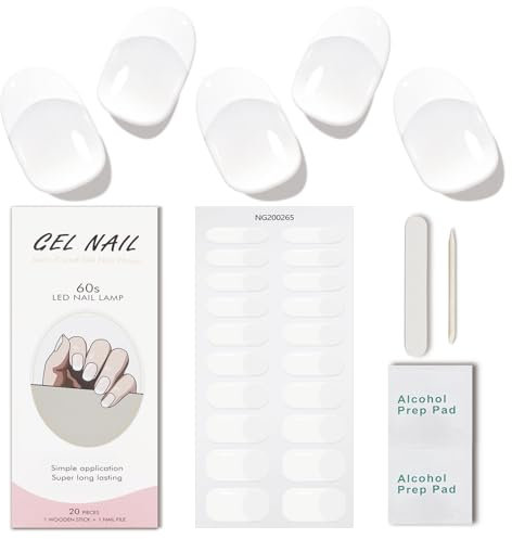 JMEOWIO Gel Nail Stickers Beige French Tip Semi Cured Gel Nail Strips Wraps UV/LED Nails Art Design Decoration Accessories