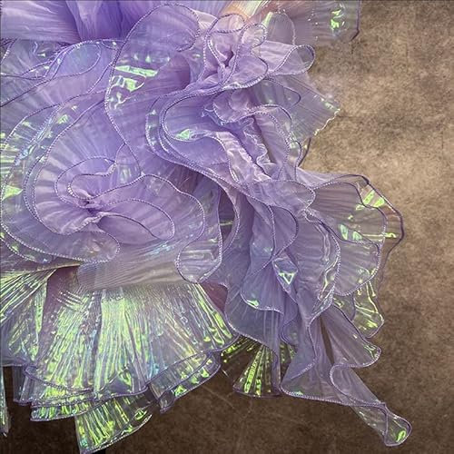 1 Yard Meerjungfrau Plissee Blume Spitze Magie Farbverlauf for Hochzeit Welle Gestreiften Dekoration Tuch(Lila)