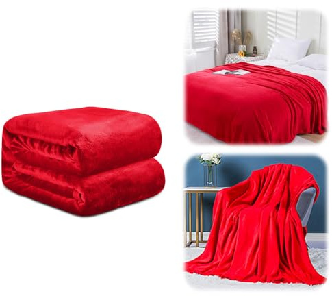 Fleece sängfiltar queen size – mjuk lätt plysch luddig mysig lyxig filt mikrofiber för säng, soffa, dagbädd, camping och resor (röd, 200 x 230 cm/78 x 90 tum)
