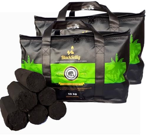 BlackSellig Briquetas de barbacoa de coco de playa XXL, carbón puro de coco para barbacoa, respetuoso con el medio ambiente, sin humo, tiempo de combustión extralargo, barras de cocos de playa (barras