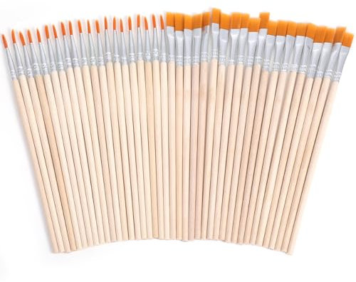 Giantree Pinsel mit Holzgriffen, 20 Stück Flache Pinsel 20 Stück Runde Kleine, Nylon Acrylfarben Pinselset Ölfarben Malerei Brush Set für Gemälde Liebhaber Kinder Erwachsene (Holzfarbe)