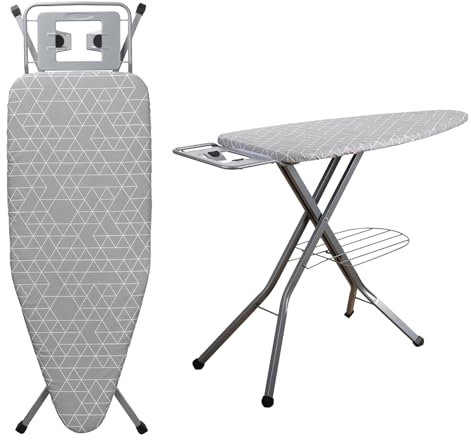 TEENO Klappbares Bügelbrett 120 x 45 cm,Kompatibel Mit Dampfbügeleisen,Sicherheitsschließsystem,7-Stufige Höhenverstellung,100% Baumwoll-Bügelauflage,Geeignet Für Zu Hause/Waschküche(grau)