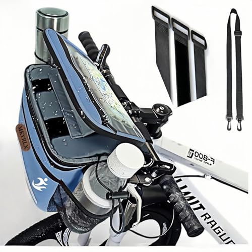 Borsa termica da 5 l, borsa termica per il pranzo, borsa frigo, borsa anteriore per bicicletta, portabiciclette, impermeabile, supporto per cellulare con touch screen e tracolla rimovibile, colore