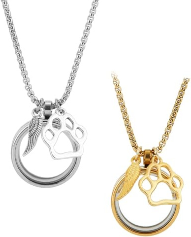 DELORIGIN Collier Souvenir en Fourrure pour Animaux de Compagnie en Acier Inoxydable Médaillon en Fourrure pour Animaux de Compagnie Pendentif Urne Cendres D'Animaux de Compagnie Collier