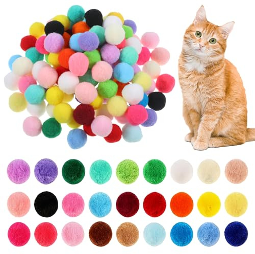 Larrel Lot de 100 balles en feutre pour chat - 2,5 cm - Jouet en peluche pour chat - Balles en polyester - Jouet à pompon pour chat domestique - Jouet interactif - Balle silencieuse - Balles à pompons