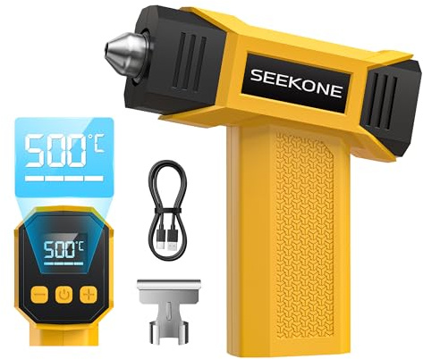 SEEKONE Pistola Termica A Batteria 7.2V, Mini Pistola Ad Aria Calda con Temperatura Variabile 100℃-500℃, Mini Pistola Termica da 5000mAh con Display LCD, Ugello Riflettore per Lavori Artigianali