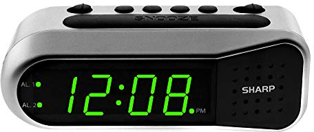 Sharp Digital Alarm Clock - Ascending Alarm Begins Faintly and Grows Increasing Louder, Gentle Wake Up Experience, Dual Alarm - Battery Back-up, Easy to Use with Simple Operation (Brushed Silver)