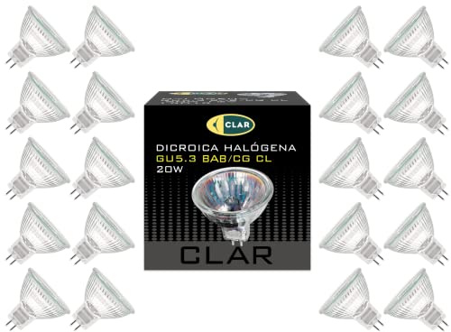 CLAR - Halogen 12V 20W, Halogenlampen, Steckbirnen 12V 20W, MR16, GU5.3 Halogen, GU5.3 (Pack 20)
