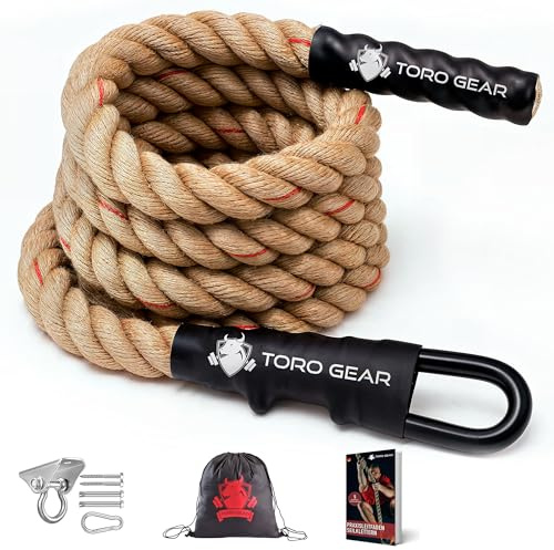 1.5 diameter Gym Climbing Rope,10-19.7 ft length–Xfit training Rope,Battle Rope for Gyms,cross training,Firefighters-with Hook included,for Outdoor, Fitness, and Strength Training (1.5 X 19.7 ft)