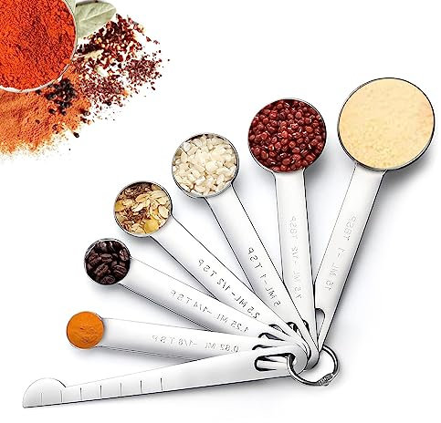 Cucharas Medidoras, 7 Piezas Cucharas Medidoras de Acero Inoxidable con Regla de Medición para Medir Líquidos y Los Ingredientes Secos