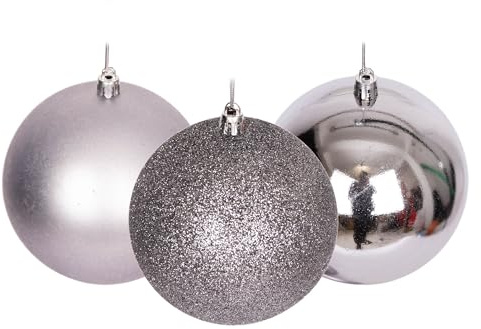 Weihnachtskugeln, bruchsicher, Mittelgrau, 10 cm, 6 Stück, Weihnachtsbaumschmuck, Kugel-Ornamente, Bälle, Weihnachtsdekoration, Weihnachtsdekoration, Weihnachtsdekoration, glänzend, matt, glitzernd