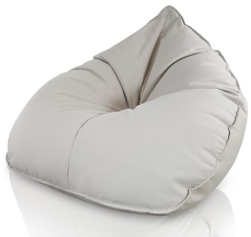 Aiire Outdoor Sitzsack XXL aus Olefin - Luxus Bean Bag Chair Design für Garten mit Füllung - Relaxo Riesen Sitzsäcke Erwachsene, Sitz Sack Flauschig - Bodenkissen Grob, Bodenstuhl, Bodensessel Beige