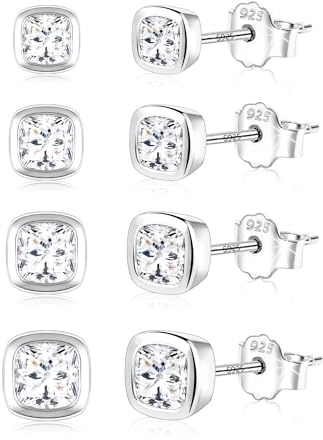 Ohrringe Silber 925 Ohrstecker Kleine Damen, ASH'S CHOICE Sterling Silber Ohrstecker mit Zirkonia Strass Steine Ohrringe Eckigförmige Kugel Kleine Ohrsteck Eckig Glitze Ohrsteck Silber Ohrringe Set