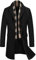 COOFANDY Herren Mantel Wintermantel Winterjacke Trenchcoat Windjacke Reversjacke Herrenmantel mit Abnehmbaren Karierten Schals Männer Warmer Wollmantel Übergangsmantel Schwarz L